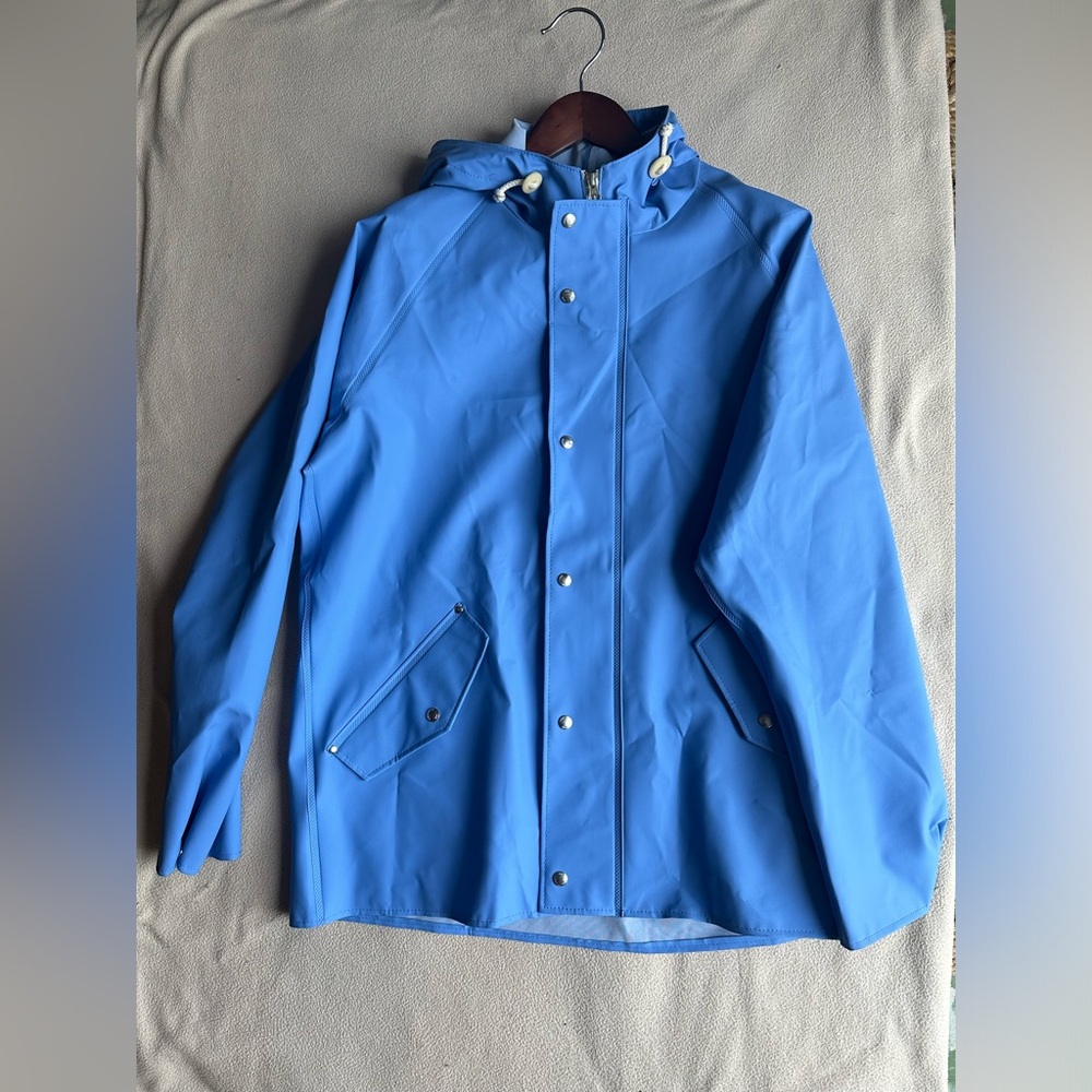 Norse Projects Anker Rain Jacket Hooded Zip/Button Blue Raincoat NWT MEN SIZE M